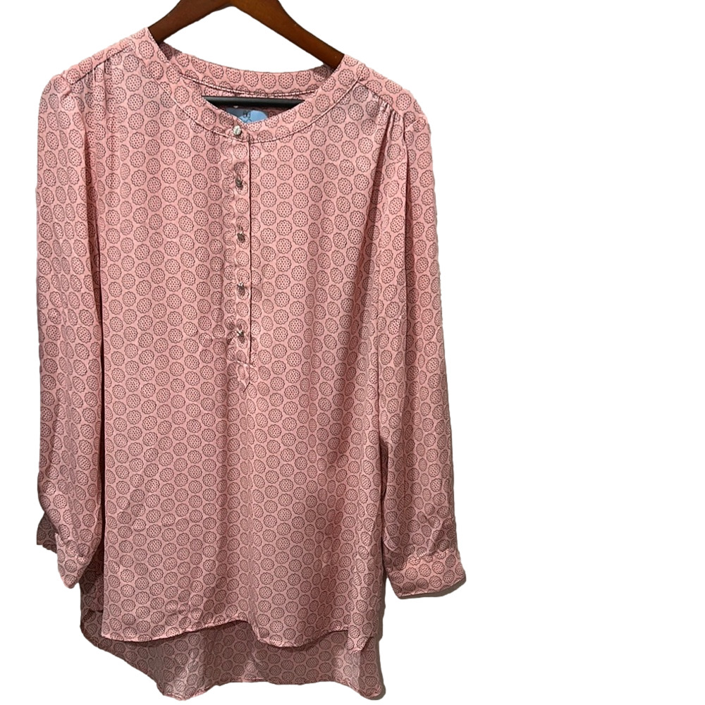 Cece Pink Patterned Button-Up Blouse Size Xl Guc - image 1